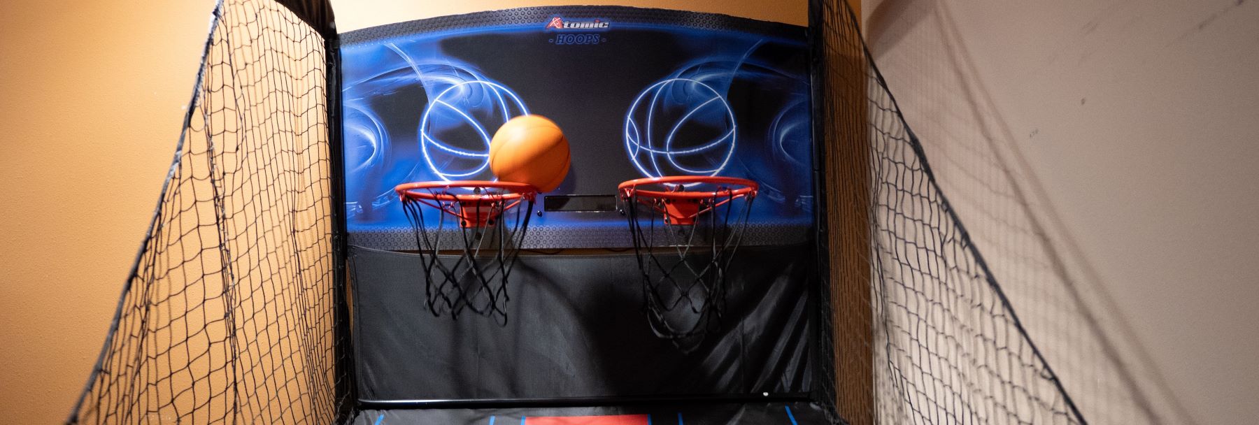 Indoor basketball hoop.